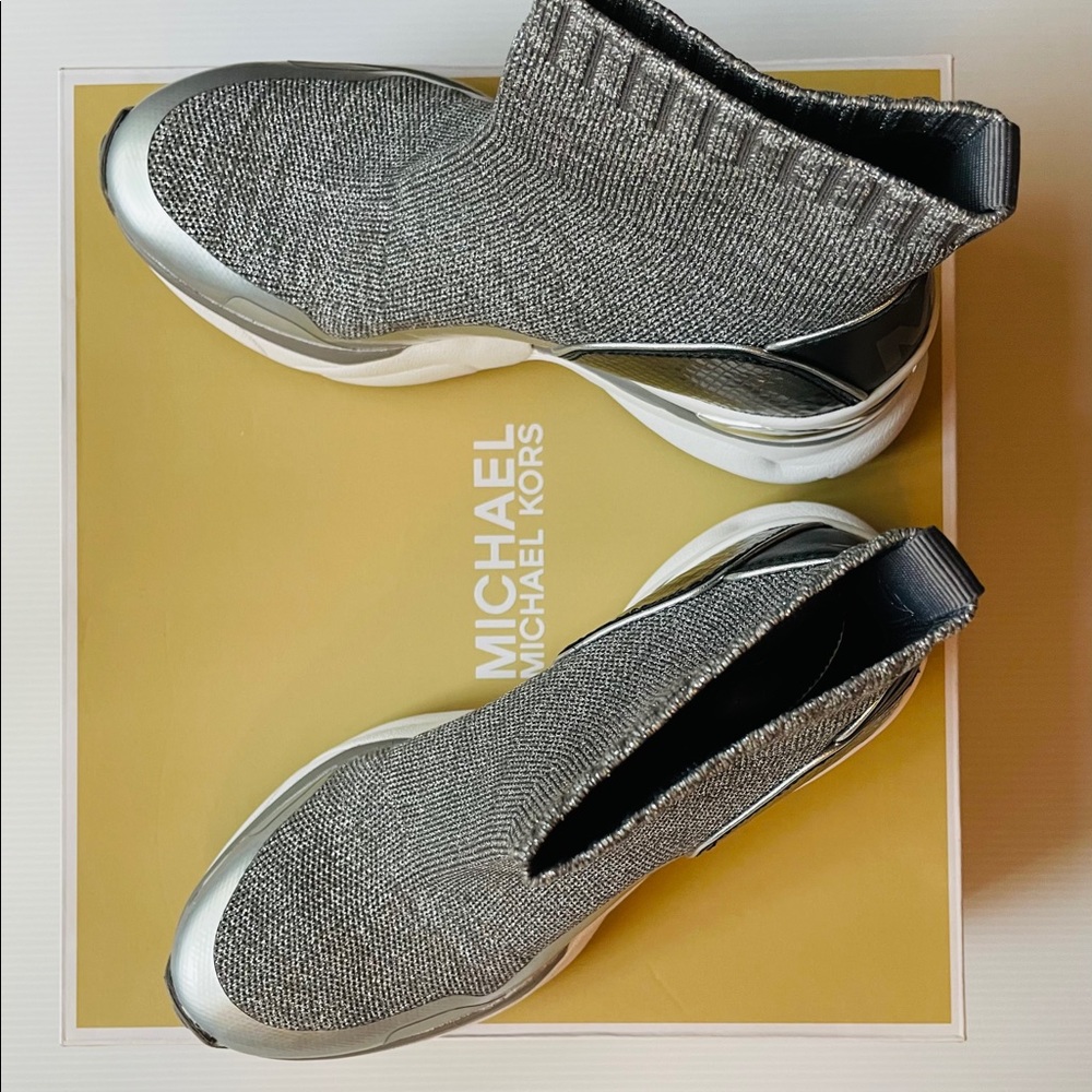 Michael Kors Metallic Knit & Leather Sock Sneaker